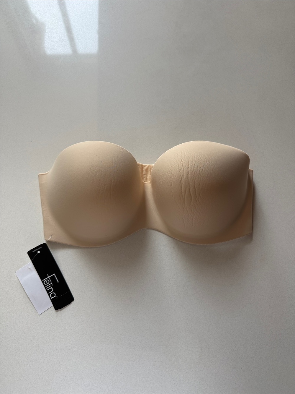 🆕 Felina Strapless Seamless Molded Bandeau Bra - Nude Beige, Size 38D